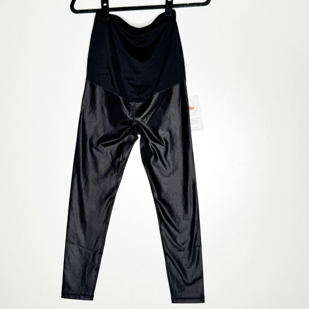 New Isabel Maternity High Gloss Faux Leather Legging Belly Panel Women's Small